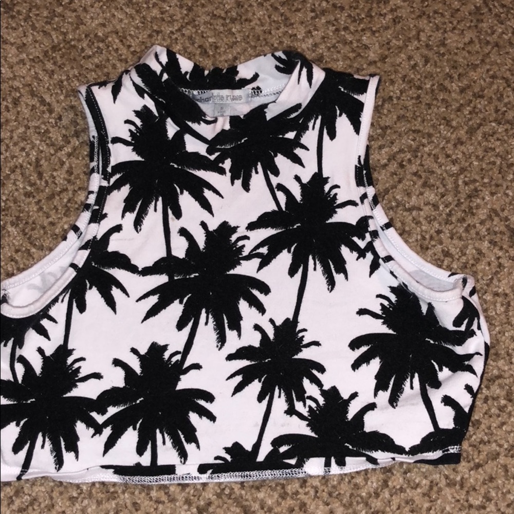 Black and white palm tree crop top size small